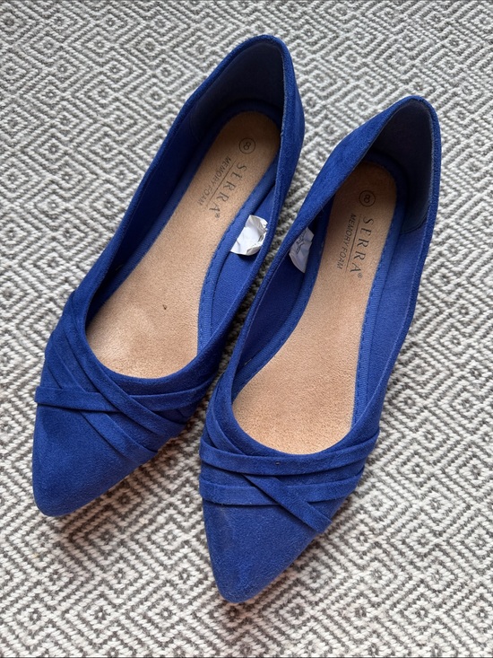 Serra Shoes - Serra Women's Royal Blue Pointed Toe Flats with Folded Detail